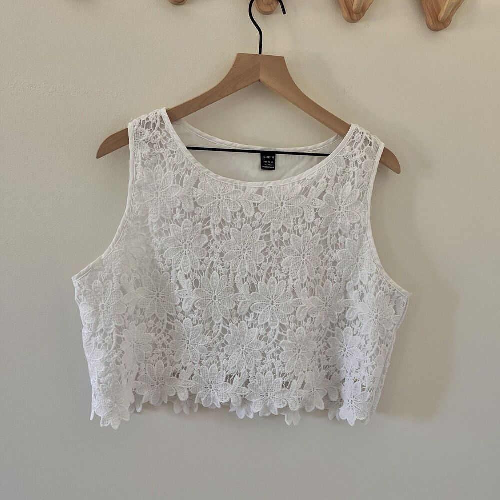 SHEIN VCAY Solid Guipure White Lace Blouse - XL - Picture 8 of 14